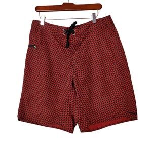 Patagonia Men's Sz 34 Wavefarer Board Shorts Red Black Geometric Swim Surf Beach